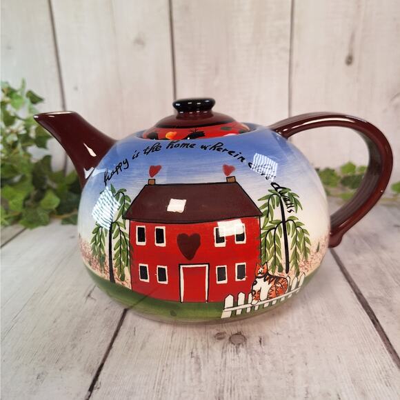 Rare Vntg Teaset: Young's Heartfelt Kitchen Creations - Happy is the Home, Blue - Picture 2 of 13